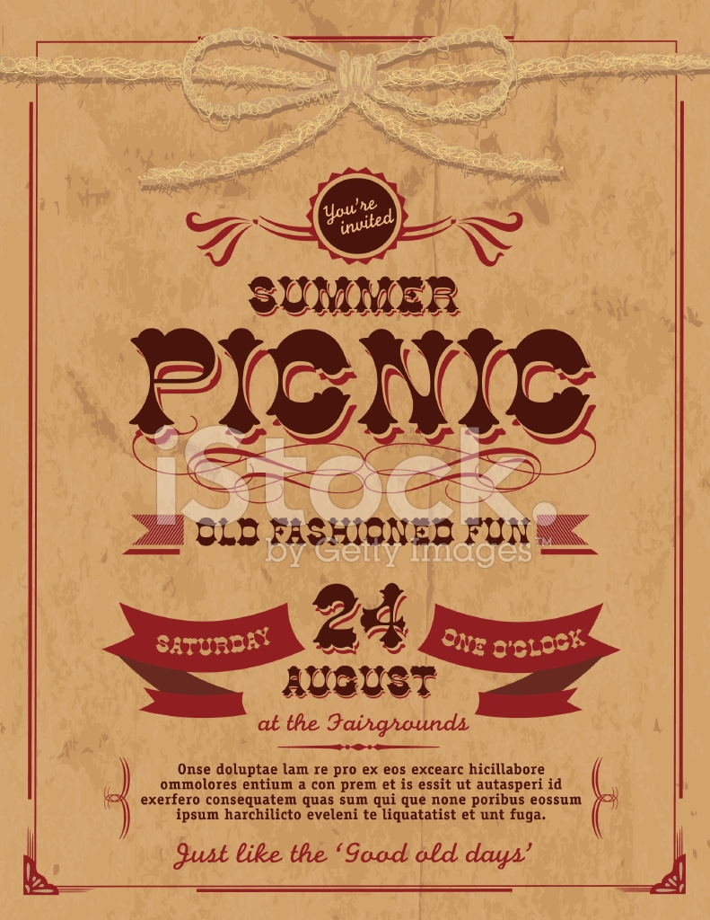 Old Fashioned Summer Picnic Invitation Design Template Stock Photo 
