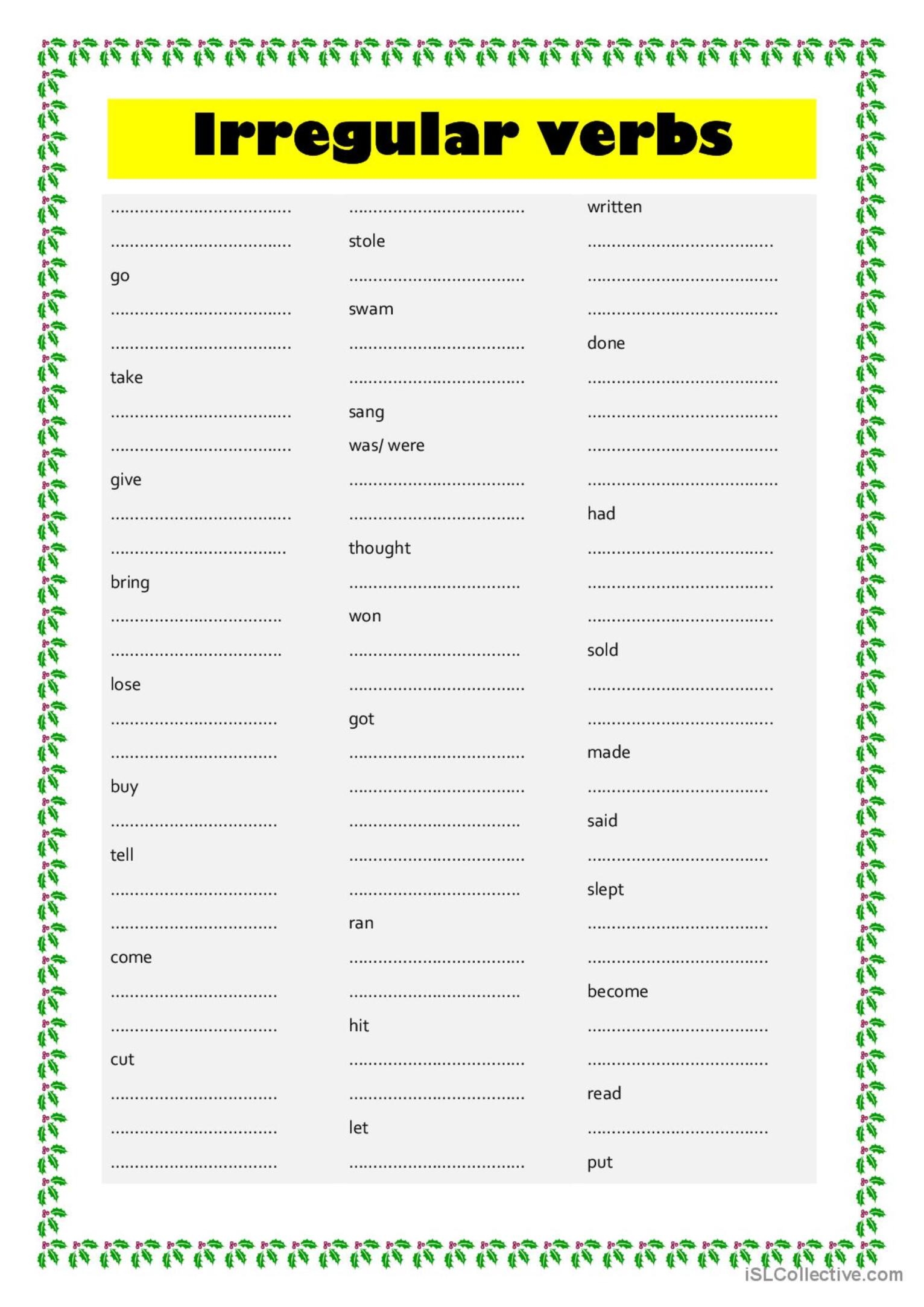 One Page Irregular Verb Fill In Prac English ESL Worksheets Pdf Doc