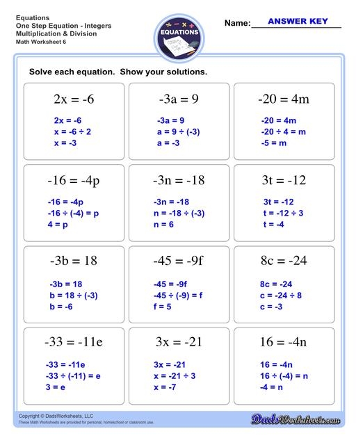 One Step Equations Worksheets Library
