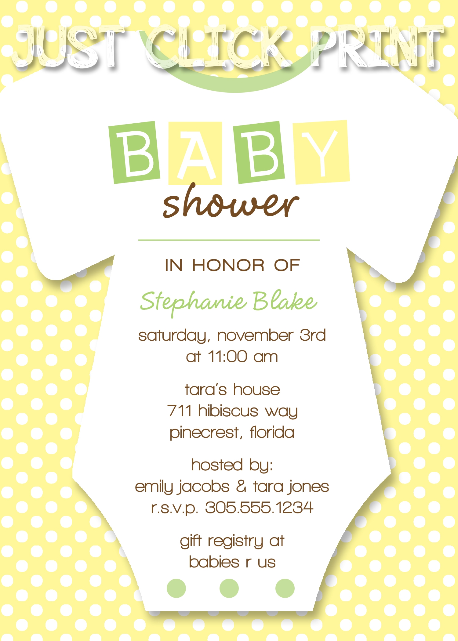 Onesies Baby Shower Invitation Printable Any Color Just Click Print 