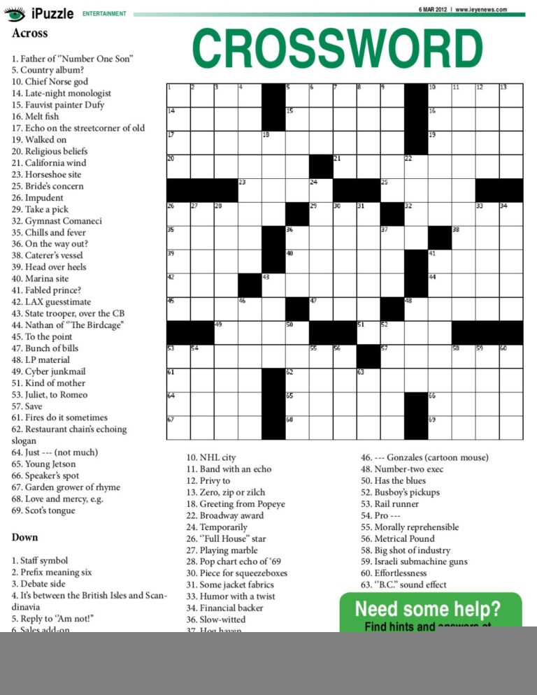 Onlinecrosswords Net Printable Daily Crosswords Printable Template 2021 