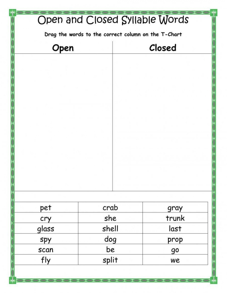 Open Closed Syllable Worksheets Martin Lindelof