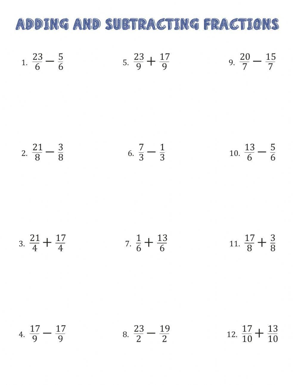 Operations With Fractions Worksheet Live Worksheets Worksheets Library