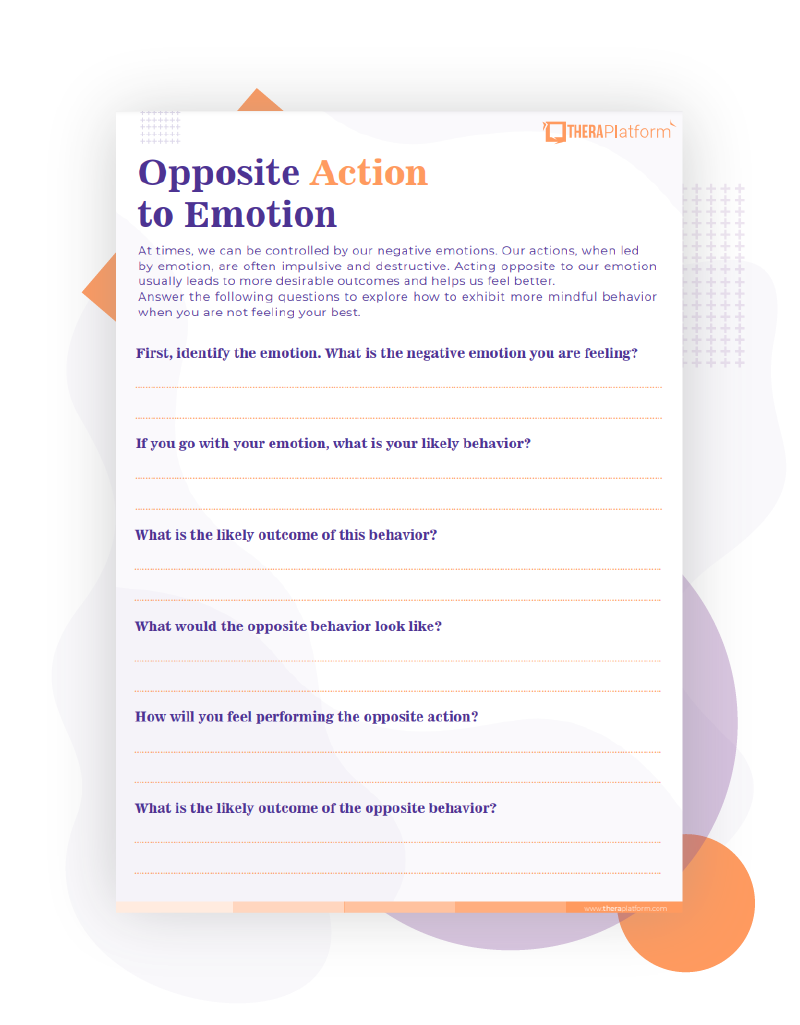 Opposite Action To Emotion Worksheet DBT Worksheets