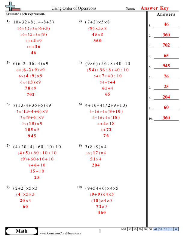Order Of Operations Worksheet Teach Starter Worksheets Library