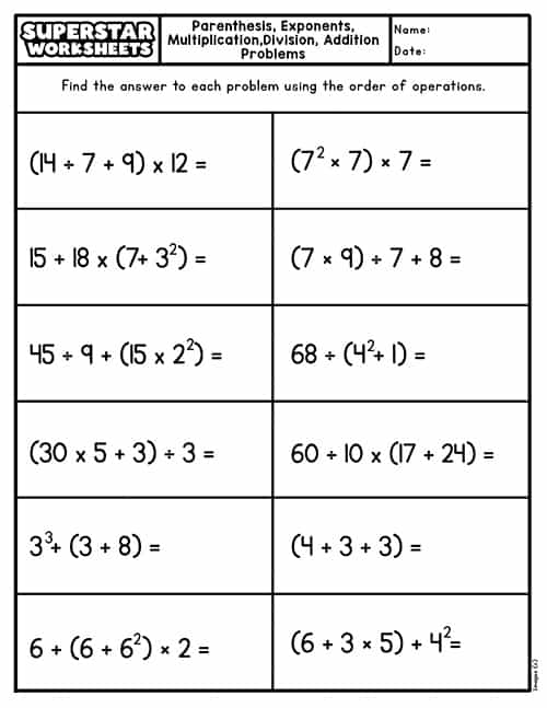 Order Of Operations Worksheets Superstar Worksheets Worksheets Library