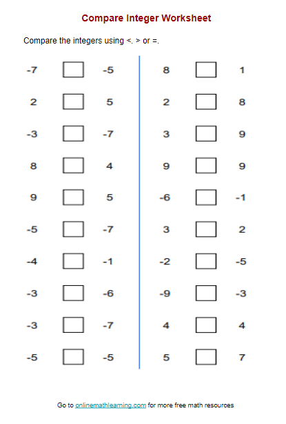 Ordering Integers B Worksheet For 5th 6th Grade Lesson Planet 
