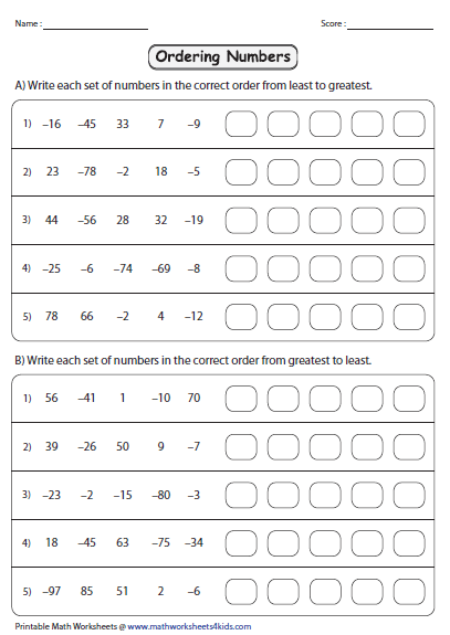 Ordering Integers Worksheet