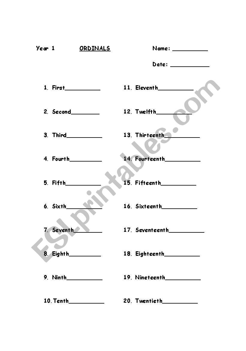Ordinals Worksheet For Grade 2