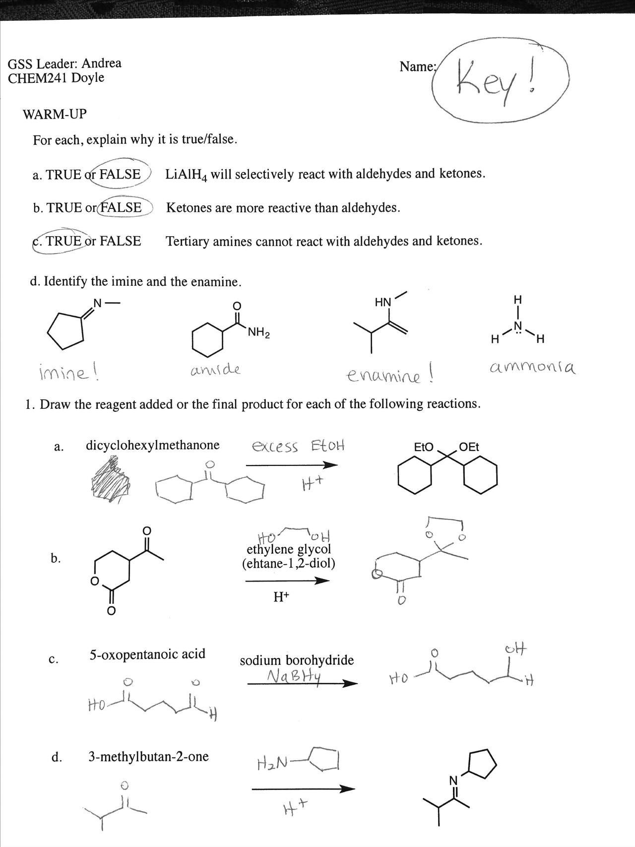 Organic Chemistry II Worksheet 3 Answer Key CHEM 241 Study 