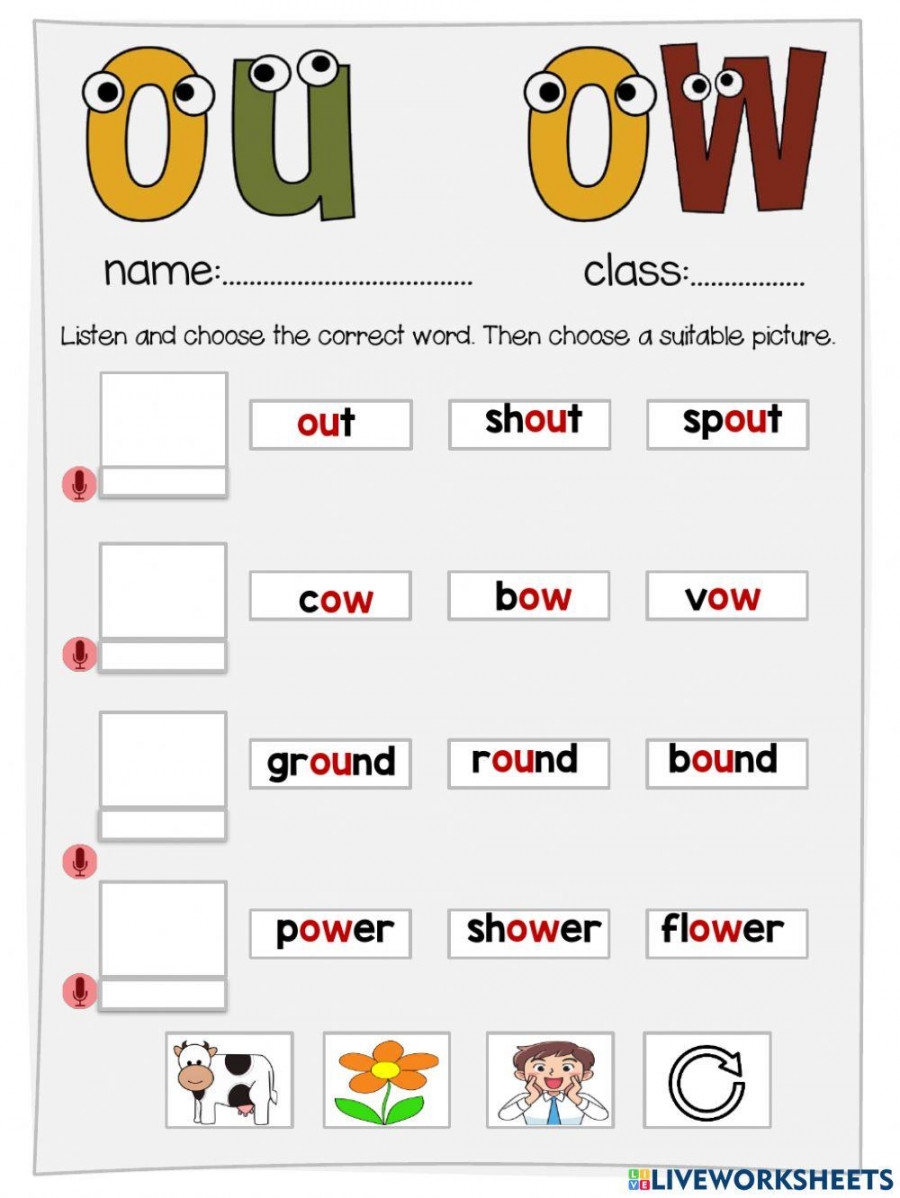 Ou Ow Phonics Worksheets Printable PDF Template