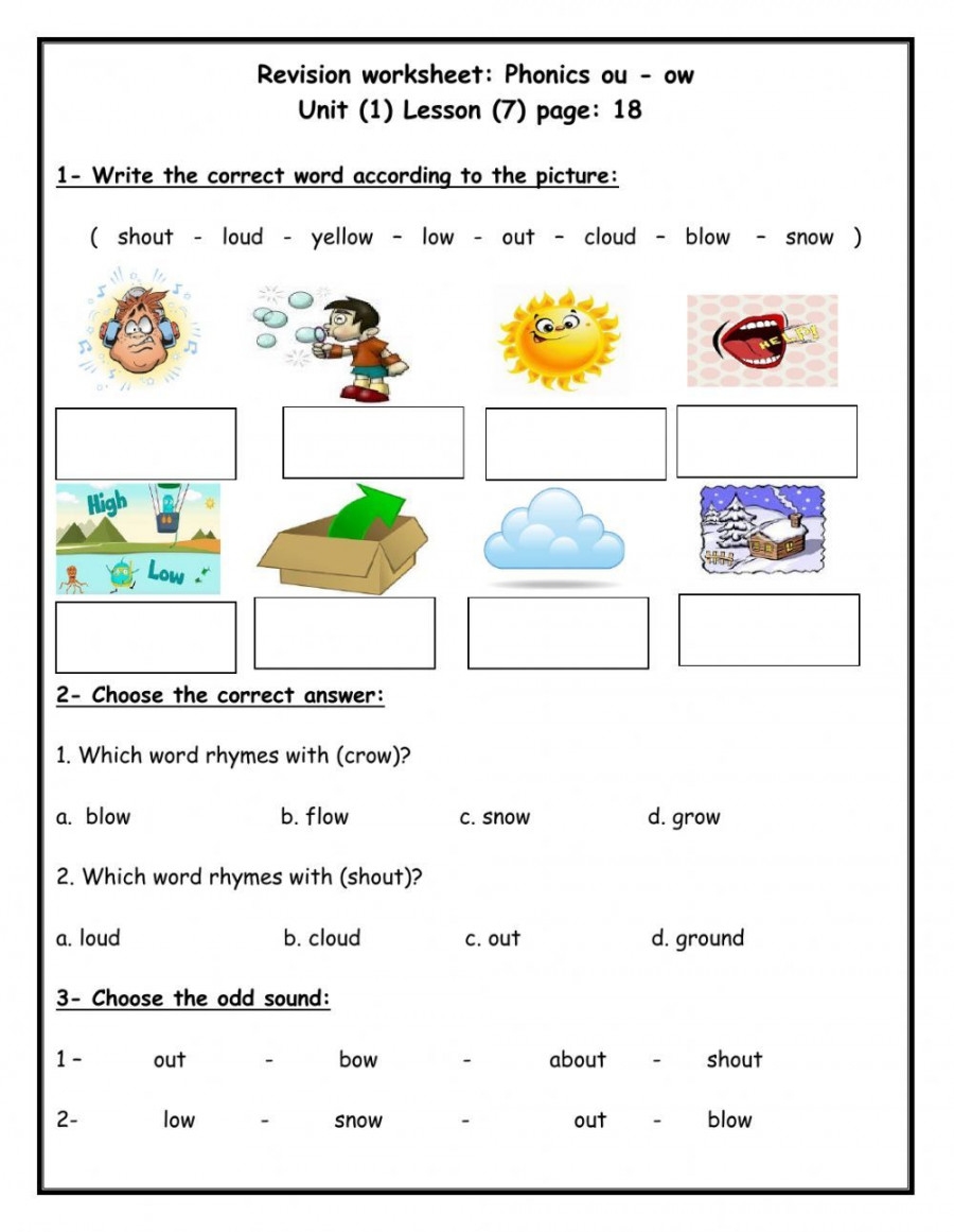 Ou Ow Phonics Worksheets Printable PDF Template
