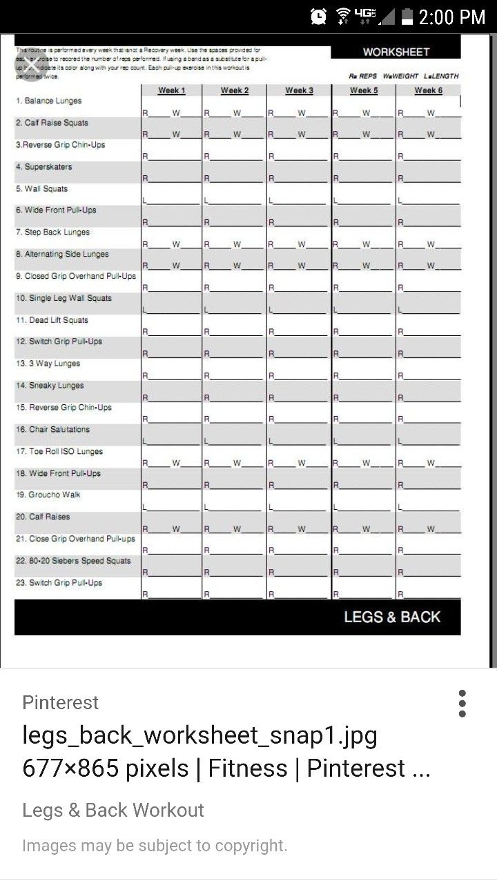 P90x Legs And Back Worksheet