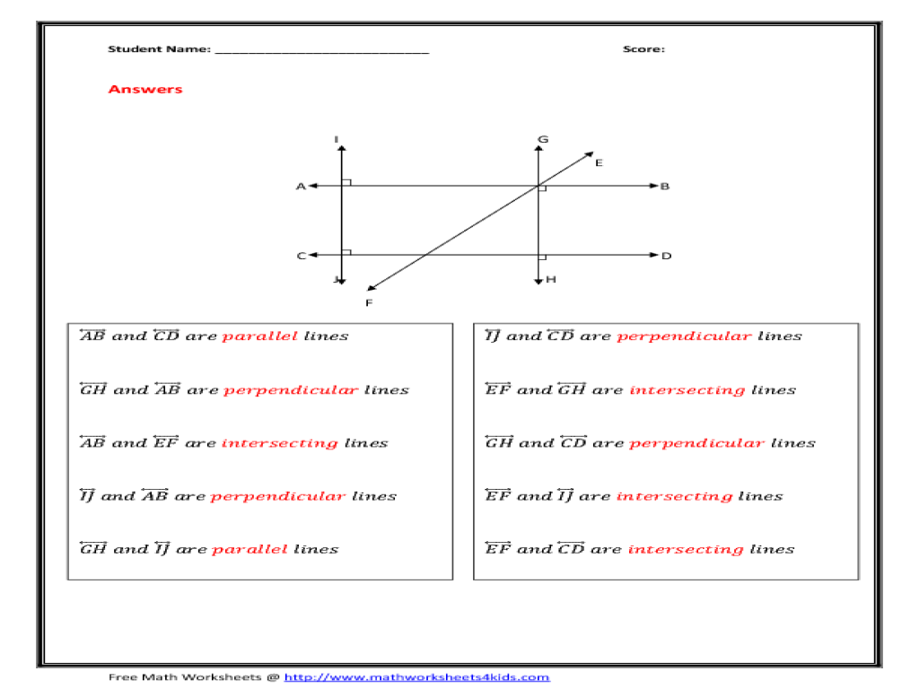 Parallel And Perpendicular Lines Worksheets