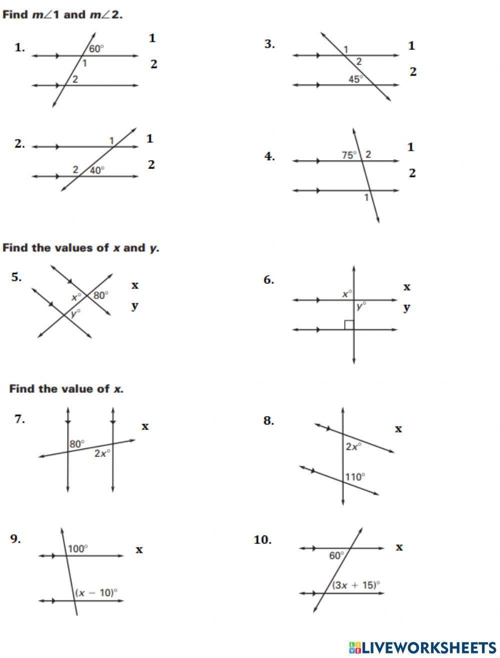 parallel lines worksheet
