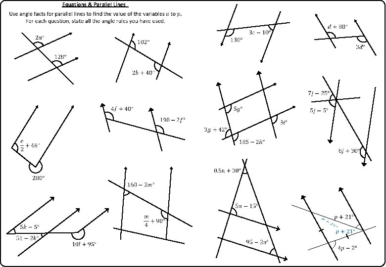 Parallel Lines Cut By A Transversal Solving Equations Worksheet Pdf 