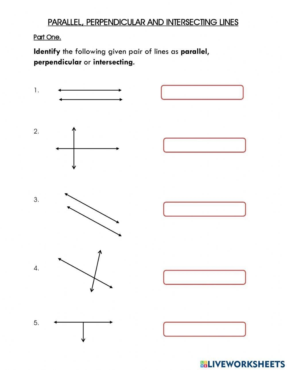 Parallel Perpendicular Intersecting Lines Worksheet Live 