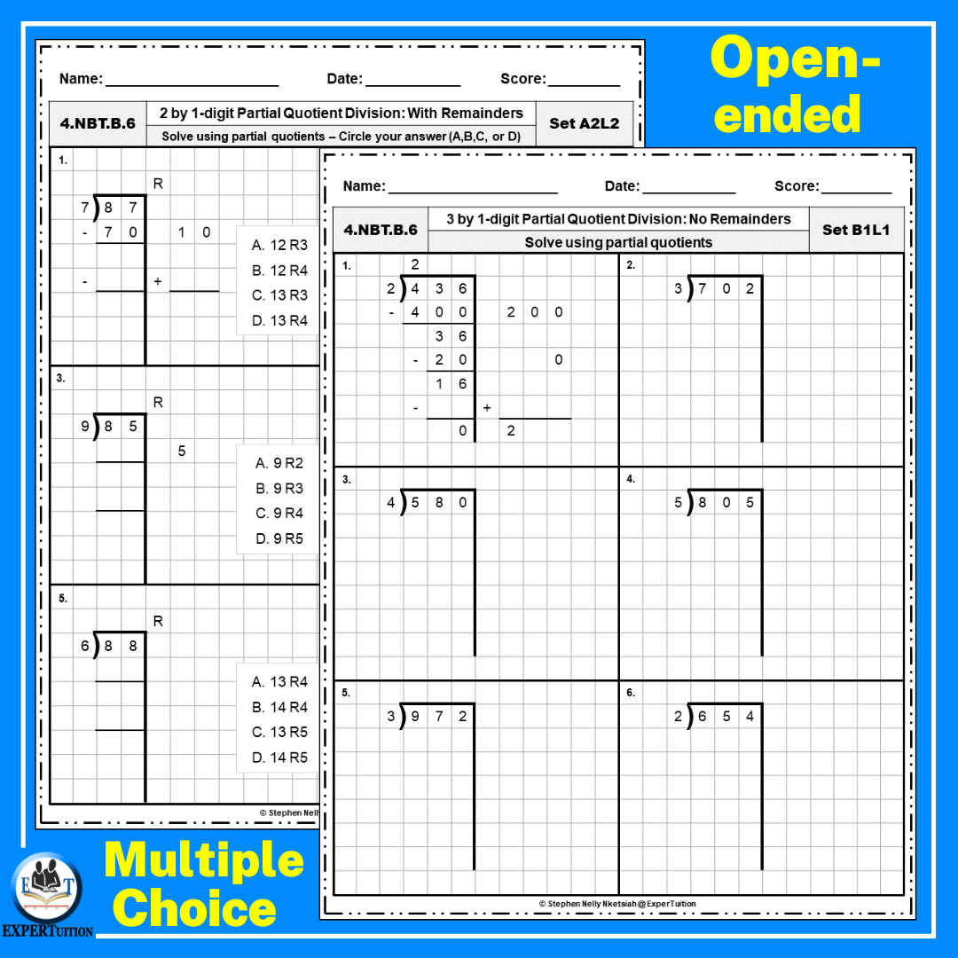 Partial Quotients Division For Grade 4 Worksheets Bundle ExperTuition
