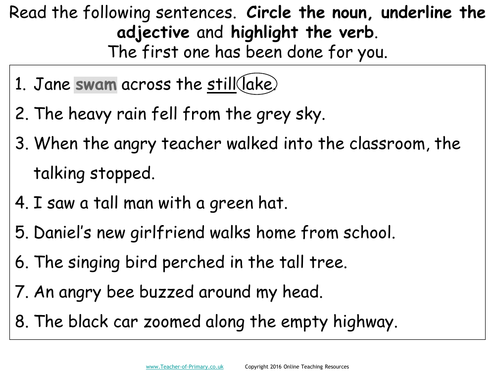 identify parts of speech worksheet