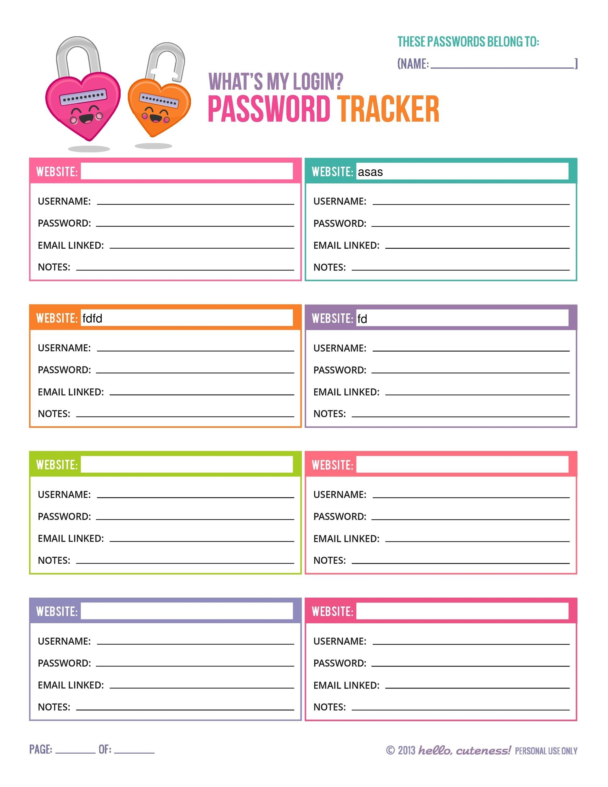 Password Tracker Printable Form Printable Forms Free Online