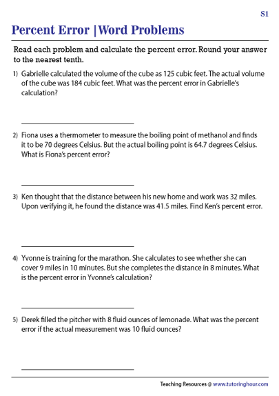 percent error worksheet