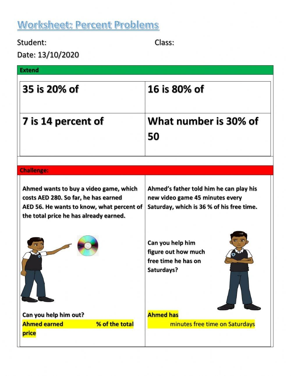 Percent Problems Worksheet Live Worksheets Worksheets Library