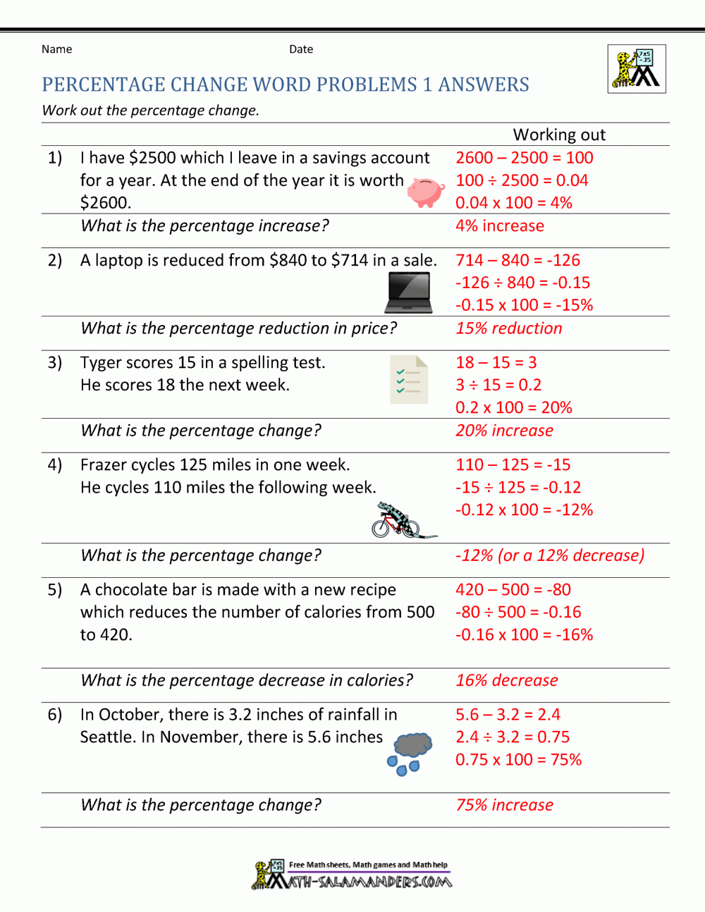 Percentage Increase And Decrease Worksheets Worksheets Library