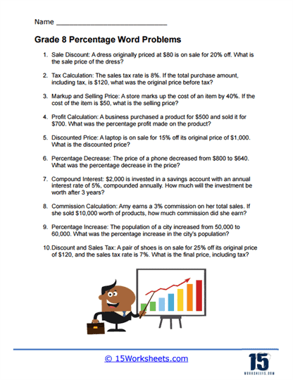 percentage word problems worksheet