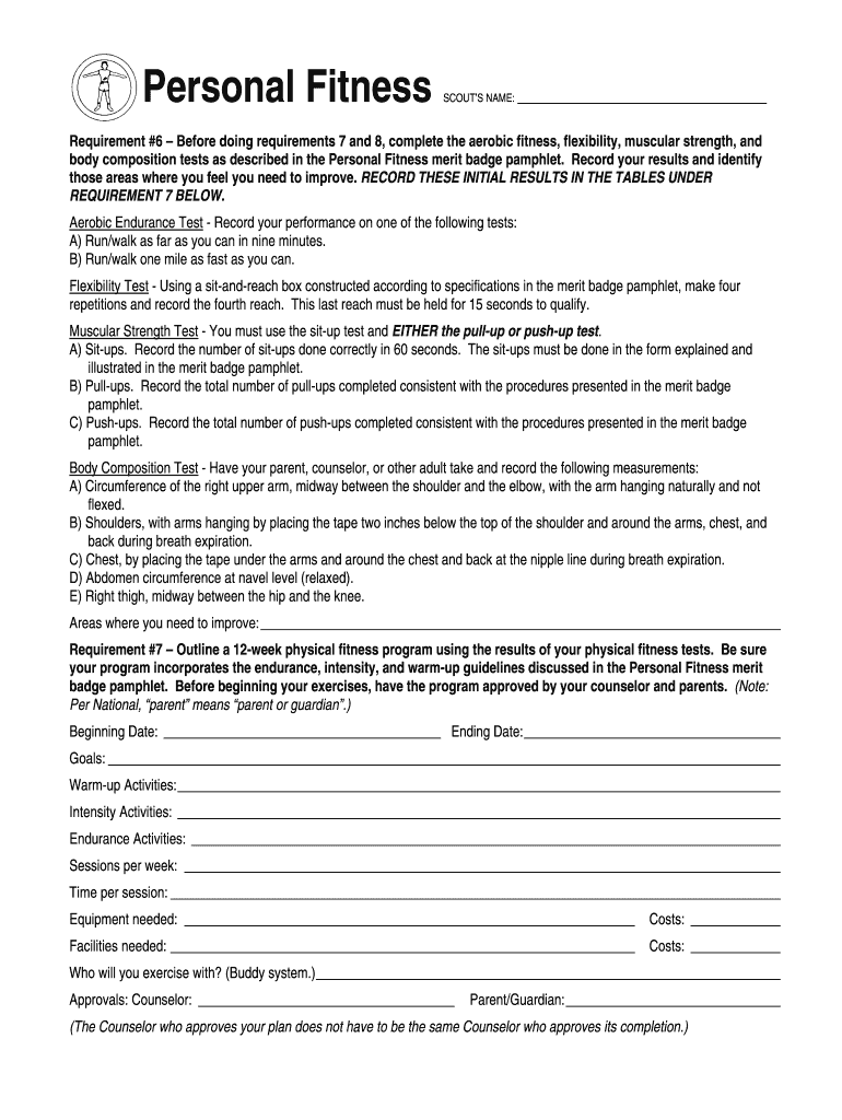 Personal Fitness Merit Badge Workbook Worksheets Library
