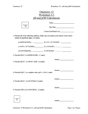 Ph And Poh Calculations Worksheet Fill Online Printable 