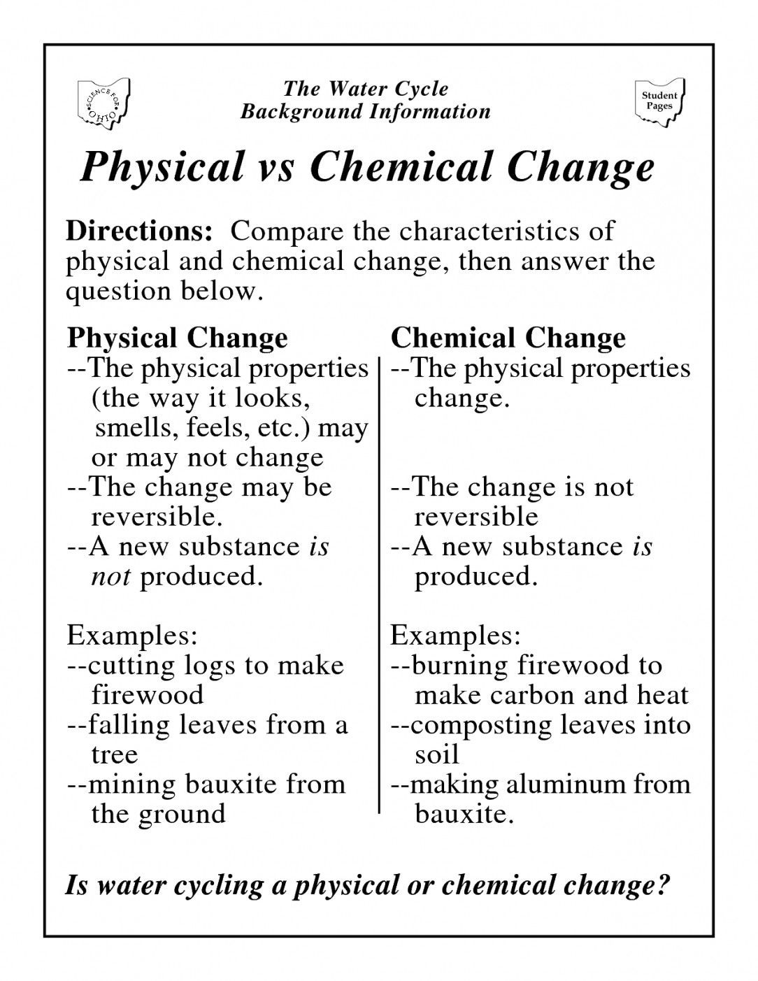 Physical And Chemical Properties And Changes Worksheet Answer Key Db 