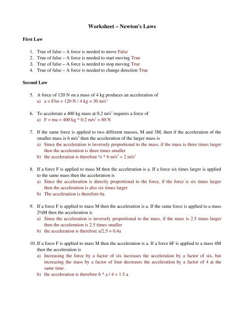Physical Science Newton 39 s Laws Worksheet Scienceworksheets