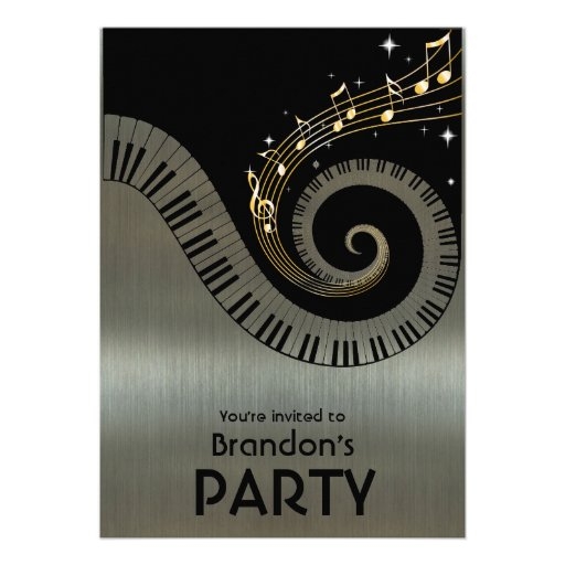 Piano Keys And Gold Music Notes Invitations