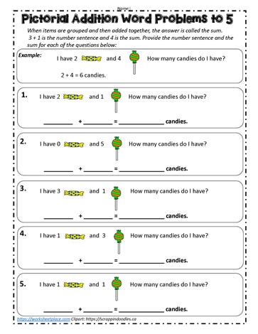 pictorial addition worksheets