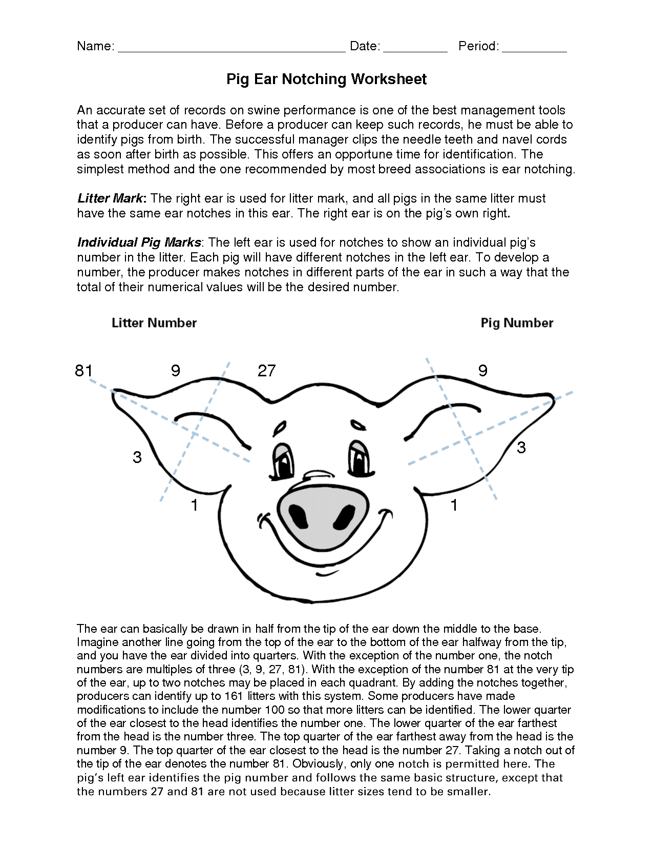 pig ear notching worksheet answers
