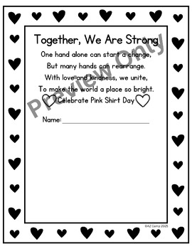 Pink Shirt Day Handprint Poem Kindergarten Printable Art Craft