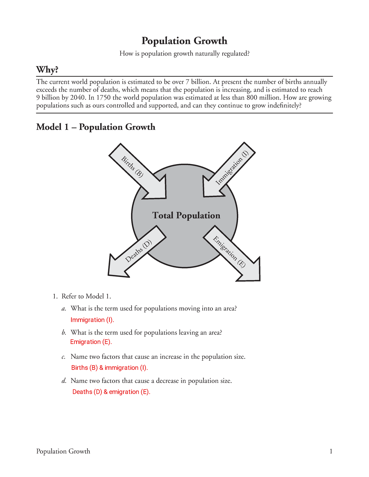 POGIL Population Growth Population Growth 1 Population Growth 