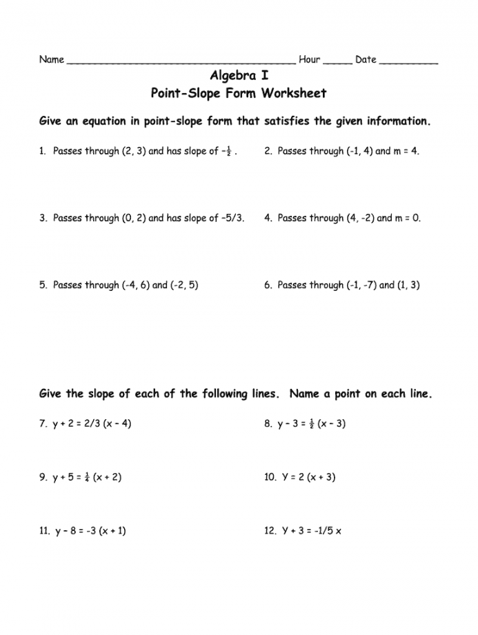 Point Slope Form Practice Worksheet Pdf Printable PDF Template