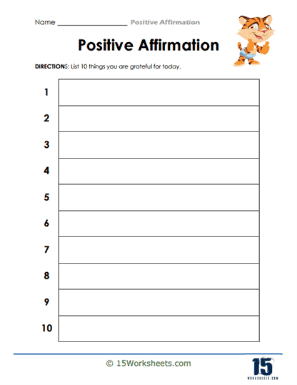 Positive Affirmations Worksheets 15 Worksheets