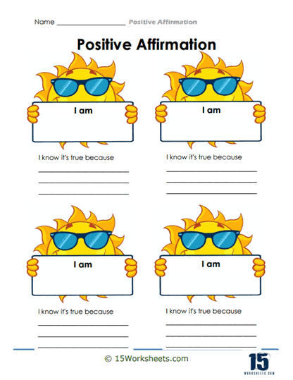 Positive Affirmations Worksheets 15 Worksheets