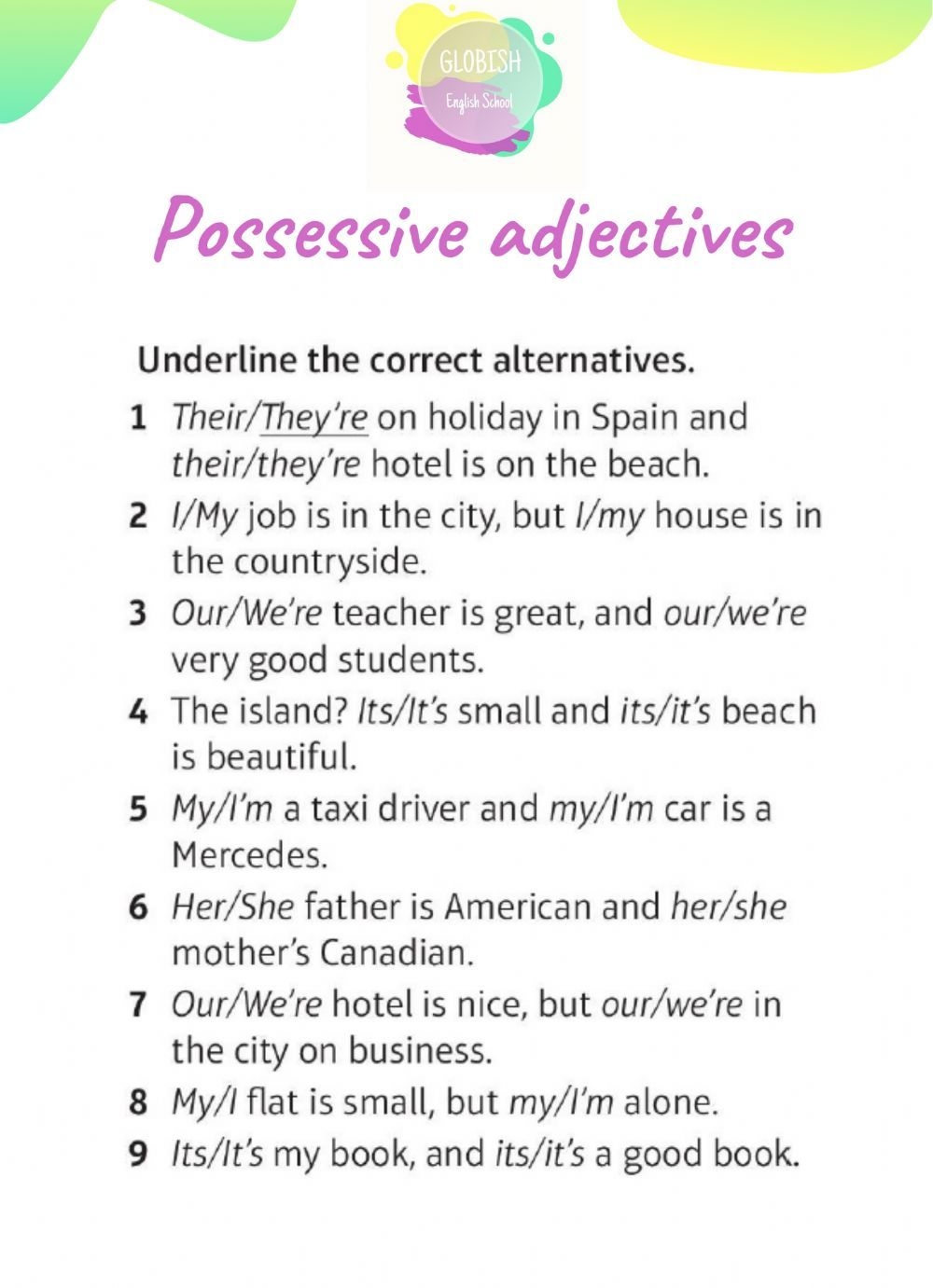 Possessive Adj Worksheet Possessive Adjectives Possessives Adjectives