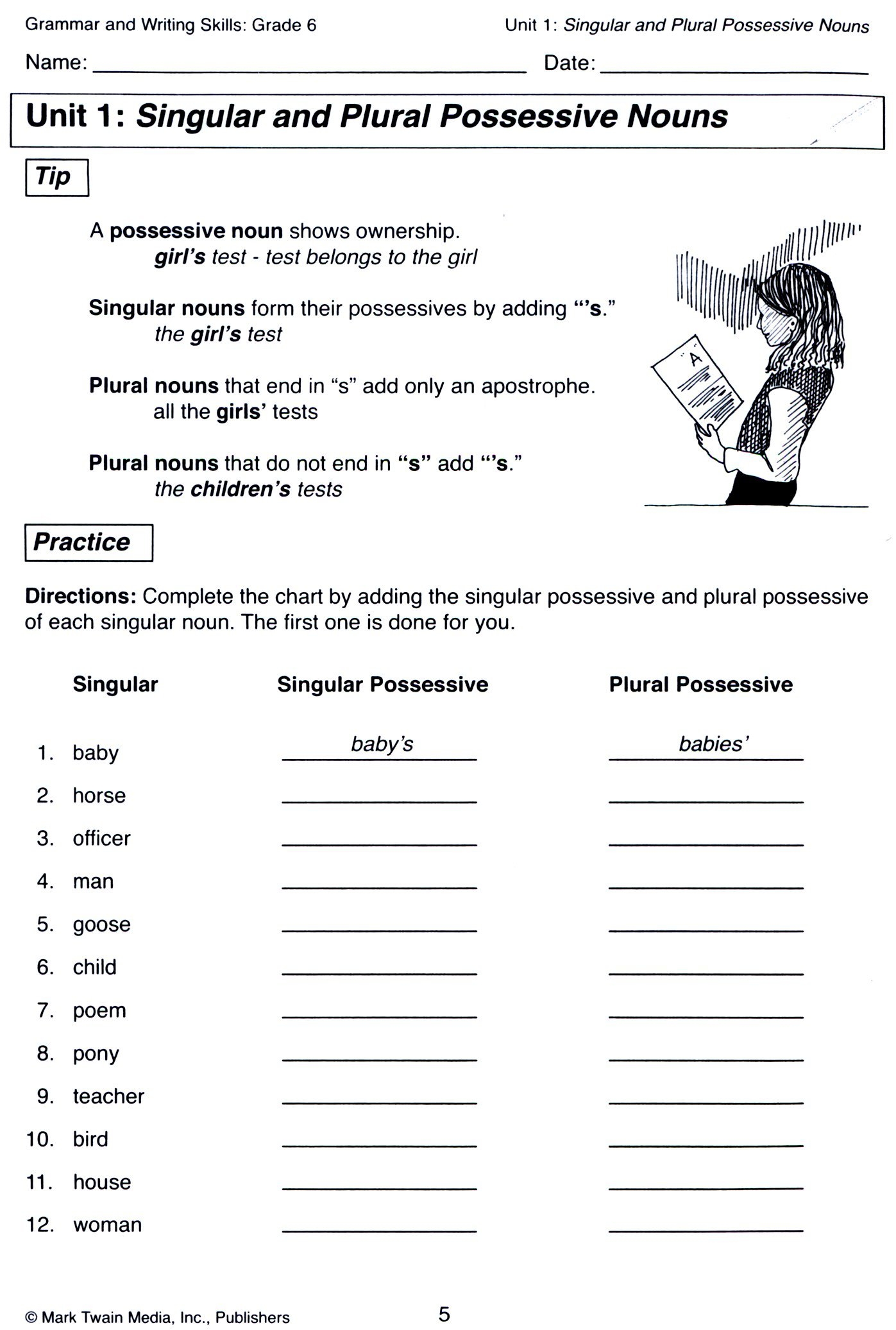 Possessive Noun Worksheets 4th Grade