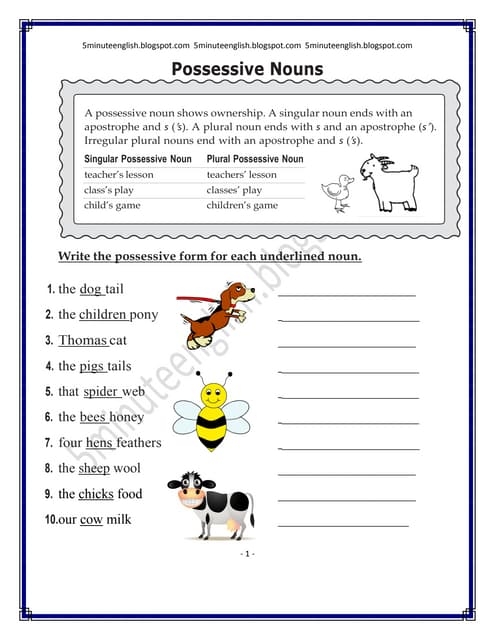 Possessive Nouns Worksheets The Colorado Classroom Worksheets Library