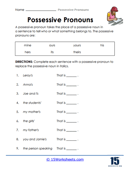 Possessive Pronouns Pronoun Worksheets Worksheets Library