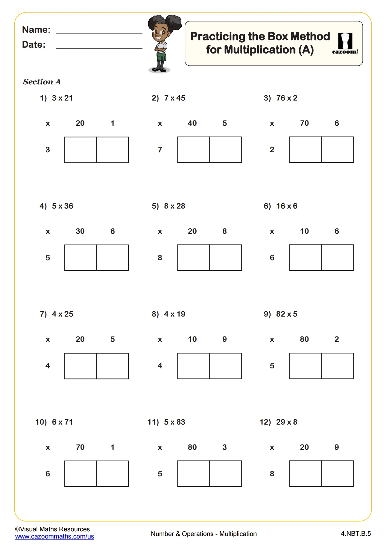 Practicing The Box Method For Multiplication Of 1 Digit By 2 Digit 