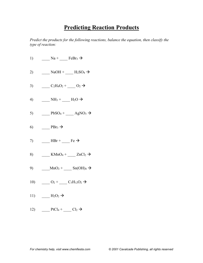 Predicting Reaction Products Worksheet Equations Worksheets