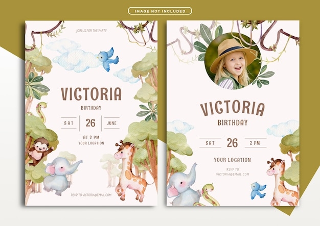 Premium Vector Jungle Adventure Theme Birthday Invitation Card Template