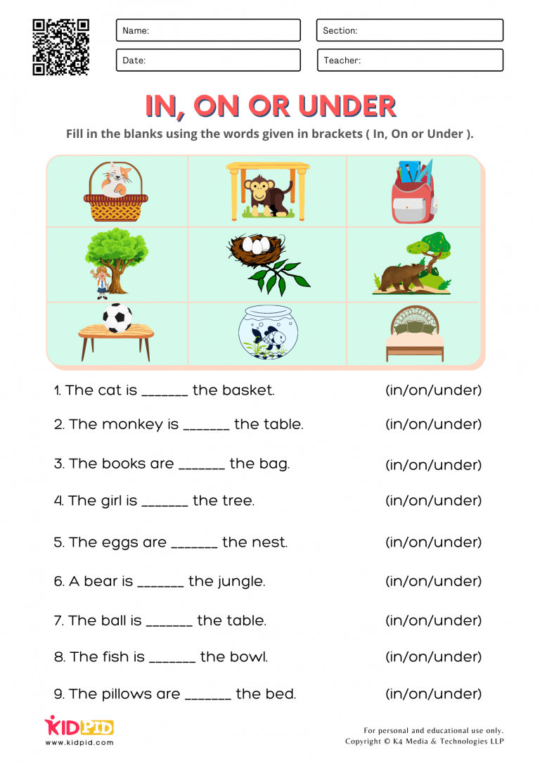 preposition worksheets for kindergarten