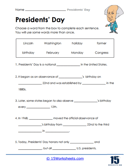 presidents day worksheet