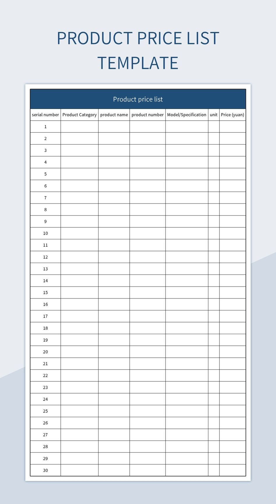 Price List Template Excel